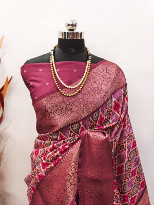 Pink color soft lichi silk saree with digital printed work