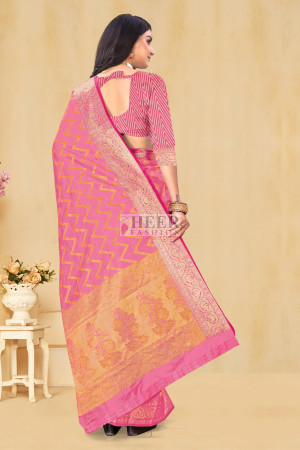 Pink color soft banarasi silk saree with zari weaving work