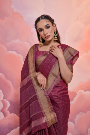 Pink soft resham silk saree with zari weaving work
