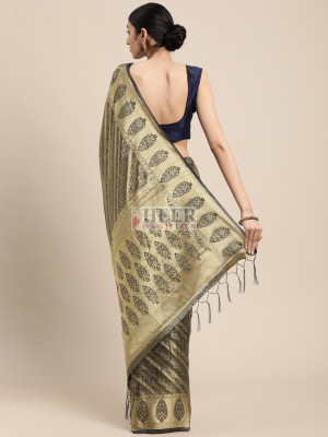 Gray color organza silk saree with zari weaving work