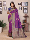 Purple banarasi silk saree with zari weaving work