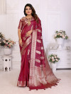 Fancy maroon organza silk banarasi saree with zari weaving work
