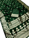 Dark green traditional banarasi silk saree with meenakari zari weaving work