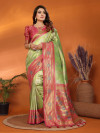 Pista green premium banarasi tissue silk saree with zari weaving work