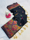 Black soft rajwadi pashmina silk weaving saree with lagdi patta pallu