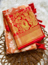 Orange banarasi handloom tissue silk saree with golden zari weaving work