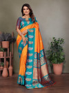 Mustard yellow traditional banarasi silk saree with zari weaving work