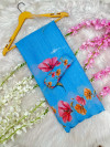 Firoji floral digital printed soft linen saree with embroidery work