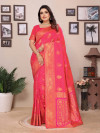 Pink elegant banarasi silk saree with copper zari woven work