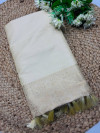 Off white traditional banarasi handloom silk gala border saree with zari woven work