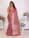 Dusty pink organza silk banarasi saree with zari weaving work