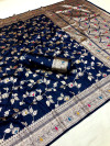 Navy blue premium banarasi silk saree with meenakari zari weaving work