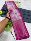 Magenta banarasi handloom tissue silk saree with silver zari weaving work