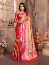 Traditional orange handloom tissue silk saree with zari weaving work