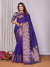 Royal blue premium soft banarasi silk saree with zari weaving work