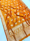 Orange traditional banarasi silk saree with zari weaving work