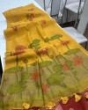 Yellow floral pichwai weaving premium soft muga silk saree