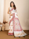 Off white table printed traditional soft cotton saree