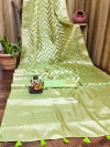 Pista green organza silk banarasi saree with golden zari leheriya weaving work