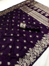 Wine traditional banarasi silk saree with meenakari zari weaving work