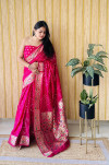 Pink premium paithani bandhej silk bandhani saree with zari weaving work