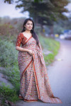 Brown ajrakh printed soft cotton saree