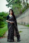 Black ajrakh printed soft cotton saree