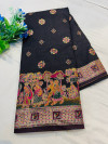 Black pashmina silk saree with meenakari zari weaving work
