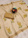 Traditional cream linen cotton saree with digital printed work
