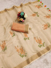 Traditional cream linen cotton saree with digital printed work