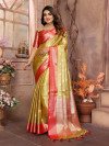 Traditional mahendi green handloom tissue silk saree with zari weaving work