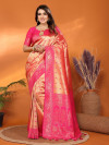 Orange traditional handloom tissue silk saree with zari weaving work