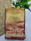 Traditional handloom tissue silk golden saree with zari woven work