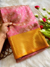 Pink banarasi handloom tissue silk saree with zari weaving work