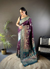 Wine traditional  banarasi silk saree with meenakari zari weaving work