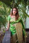 Green color Soft Banarasi Silk Weaving checkered Work saree