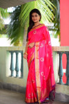 Pink color Soft raw silk embroidered saree