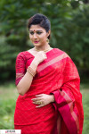 Red color Soft raw silk temple work saree