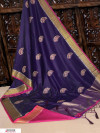 Navy blue color Soft Raw silk embroidered work saree