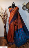 Orange color Handloom raw silk weaving saree
