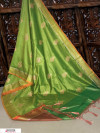 Green color Soft Raw silk embroidered work saree