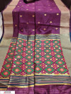 Wine color soft Handloom cotton Woven work saree