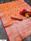 Orange color soft banarasi silk weaving work saree