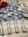 Gray color soft cotton silk weaving work saree