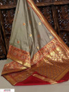 Gray color Banglori raw silk zari woven work saree
