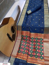 Navy blue color soft Handloom cotton Woven work saree