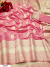 Baby pink color soft cotton silk weaving work saree