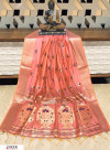 Peach color Handloom cotton weaving saree