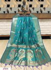 Rama Green color Handloom cotton weaving saree