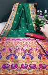 Rama green color Paithani silk weaving work saree